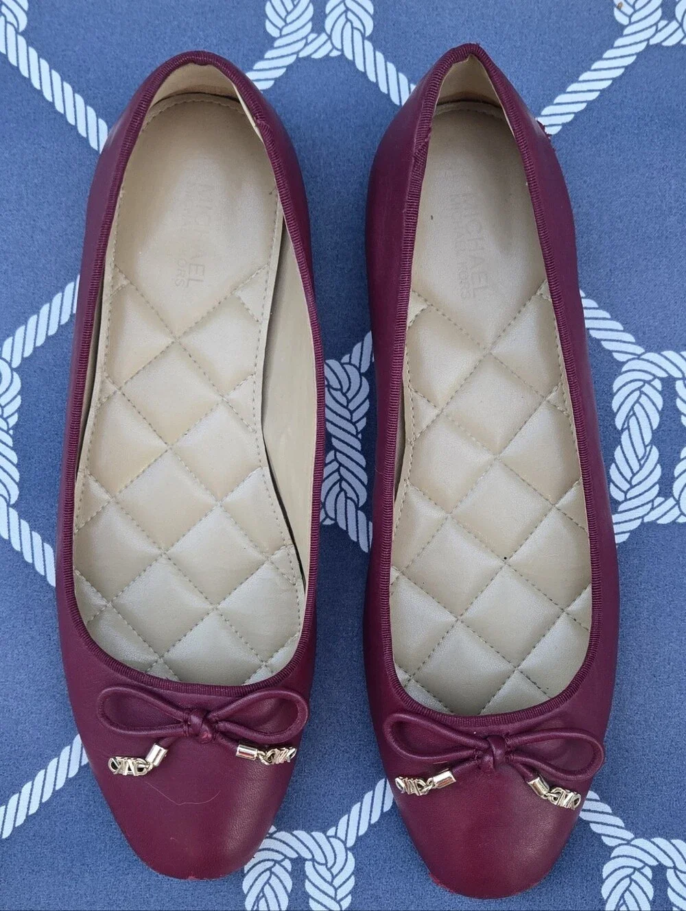 Michael Kors Nori Flex Flat Mulberry/Wine/Dark Red MK Ballet Flats Bow Charm 7.5